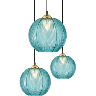 KCO Moderne Pendelleuchte 3-flammig Blau Gestreift Glas,Hängeleuchte Esstisch Modern Pendellampe für Wohzimmer Esszimmer Schlafzimmer