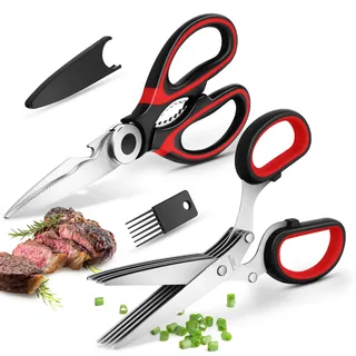KüChenschere Set Haushaltsschere GeflüGelschere KräUterschere: Scharfer Edelstahl, Weicher Griff mit Schutzkappe, Multi füR Knochen, Huhn, Fleisch, Fisch, GemüSe, GewüRze und Petersilie