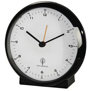 Hama analoger Funkwecker (DCF Funkuhr, ohne Ticken, mit Stunden- und Minutenzeiger, 1 Weckzeit, Schlummerfunktion, Hintergrundbeleuchtung, inkl. Batterie) schwarz