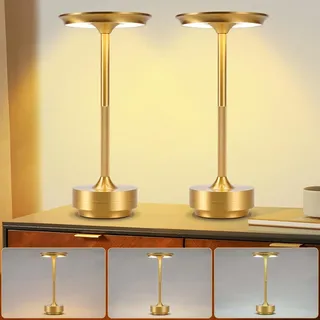 ZMH Nachttischlampe Kabellos Tischlampe Akku - LED Tischleuchte Touch Dimmbar Lampe 2er Set mit USB Aufladbar Batterie Tischlampen Gold für Modern Fensterbank Wohnzimmer Kinderzimmer Schlafzimmer - Gold