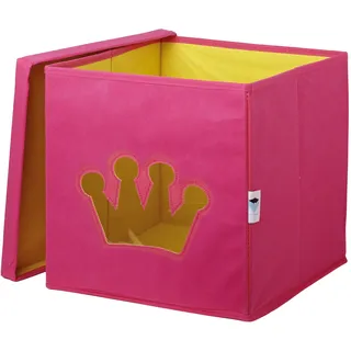 LOVE IT STORE IT Aufbewahrungsbox mit Deckel 30x30x30 cm - Quadratisch, verstärkt mit Karton, stabile Regalbox aus Stoff - Pink mit Krone, ideal für Kinderzimmer