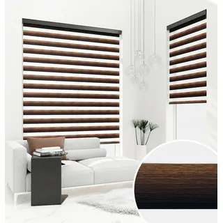 PREMIUM DOPPELROLLO BH3104 BRAUN OMBRE mit Alu Kassette (145x220 cm, Kassettenfarbe: schwarz) - Schwarz