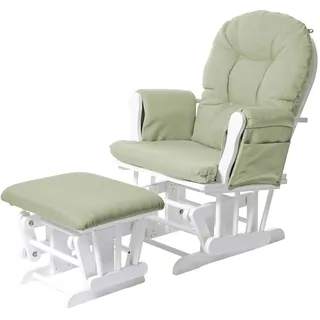 Mendler Relaxsessel HWC-C76 Stoff/Textil 52 x 98 x 52 cm Hellgrün mit Hocker
