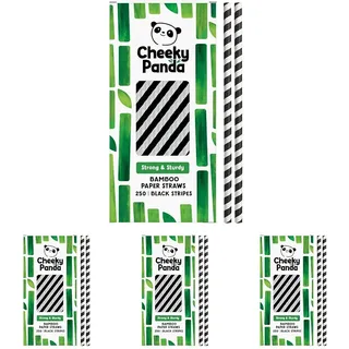 The Cheeky Panda Bambus Strohhalme Papier Mit Schwarzen Streifen | 250 x Cocktail Strohhalme | Stark und Langlebig (Packung mit 4)