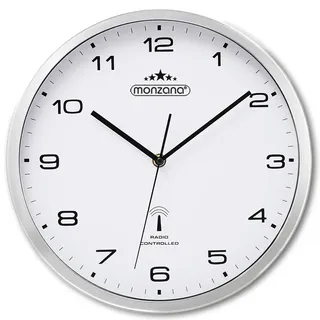 monzana Wanduhr Funk Automatische Zeitumstellung Geräuscharm Quarzuhrwerk Analog Funkuhr Uhr Modern Weiß Silber