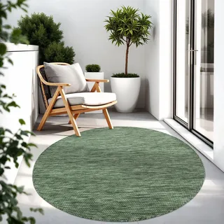 TT Home Teppich Für Outdoor Wetterfest Küchenteppich Balkon Terrasse Unifarbenes Design Modern Größe 80 cm Rund - Grün