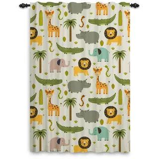 ggaimwf Safari-Vorhänge für das Kinderzimmer Cartoon Tier Dschungel Wald Giraffe Löwe Vorhang Kinderzimmer Bleistiftfalte Gemusterte Vorhänge Raumteiler Baby Spielzimmertür 1 Stück 107x160cm