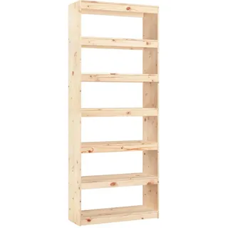 vidaXL Bücherregal mit 6 Ebenen, 80/30/199,5 cm, aus Massivholz Kiefer, Braun , Holz , 80x199.5x30 cm , Wohnzimmer, Regale, Bücherregale