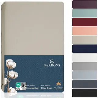 BARBONS Spannbettlaken 180x200cm - 100% Baumwolle Spannbetttuch Oeko-TEX Zertifiziert Bettlaken Jersey Bettwaren und Bettbezug für Boxspringbett und Dicke Matratzen bis 27 cm - Sand 180 x 200