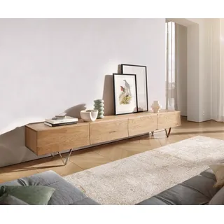 DELIFE Lowboard Wyatt 220 cm Eiche Natur 4 Schübe V-Fuß Edelstahl - Hellbraun, Braun