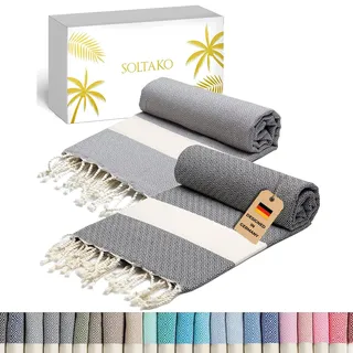 SOLTAKO XXL Strandtuch groß 100x200 Baumwolle Saunatuch Badetuch Hamamtuch Yoga Decke Pestemal Damen Herren Geschenkset extra groß leicht leicht, 100 x 200 cm (Anthrazit-Pastellgrau, 2)