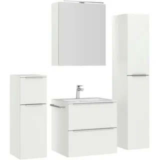 Nobilia Badezimmer , Weiß, Edelstahlfarben , Holzwerkstoff , 5-teilig , 5 Fächer , 2 Schublade(n),3 Schublade(n) Schubladen , G , 121 cm , Goldenes M, Made in Germany , Griffeauswahl, hängend, Zusatzausstattung erhältlich, Typenvielfalt , Badezimmer, Badmöbelsets & Badmöbelserien, Badmöbel-Sets