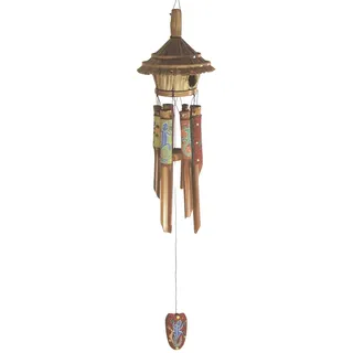 Gecko Bambus-Windspiel mit dekorativer Hütte, Holzglocken, Outdoor-Gartendekoration, Küsten-Thema, 81,3 cm hoch