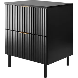 Badezimmerschrank, Schwarz + goldener Griff, 60 x 77 x 46 cm - Schwarz, Gold