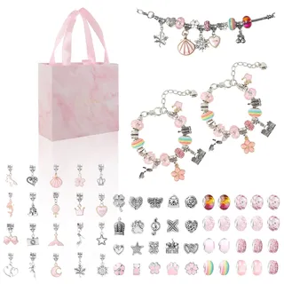FEMONGY Schmuck basteln mädchen, Armband basteln mädchen, Schmuck selber machen set kinder, Charm adventskalender, Geschenk für Mädchen im Alter von 5, 6, 7, 8, 9, 10, 11 und 12 Jahren, Rosa Anzug
