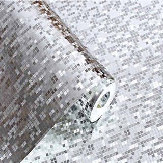 ketian Moderne Dick Silber Folie Mosaik Hintergrund Flicker Wand Papier Rolle/Hotel Deckenleuchte/Deko/Bar Tapete Rolle silber 0,53 m (1,73 'W) X 10 M (32,8' L) = 5.3 m2 () 57