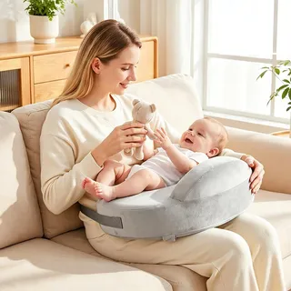 Stillkissen mit Sicherheitsumrandung, Memory Foam Stillkissen Ergonomisch mit Verstellbarem Gurt & Abnehmbarem Waschbarem Bezug, GroßesStillkissen für Komfort beim Stillen Zuhause Unterwegs