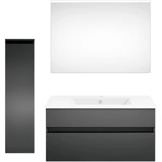 Puris Badezimmer , Grau, Dunkelgrau , Holzwerkstoff , 4-teilig , 2 Schubladen , 122.4 cm , Goldenes M, Made in Germany , hängend , Badezimmer, Badmöbelsets & Badmöbelserien, Badmöbel-Sets