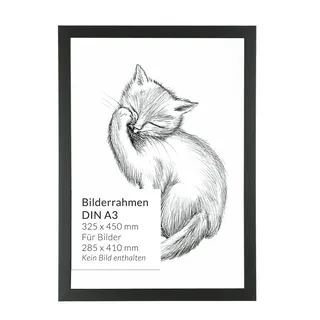 Licht-Erlebnisse Schwarzer Bilderrahmen A3 Holz Kunststoff 45x32,5 cm bruchsicher Wand Holzrahmen für Fotos Poster Bilder Rahmen