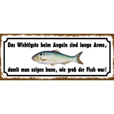 Schatzmix Spruch Angeln Fisch Lange Arme Metallschild 27x10 cm Wanddeko tin Sign Blechschild, Blech, Mehrfarbig