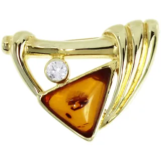 Brosche OSTSEE-SCHMUCK "- Verna - Gold 333/000 - Bernstein/Zirk." Gr. 24, gold (gold 333, goldfarben, gelb), Broschen, Damen, Blacklist, Gelbgold 333, Brosche