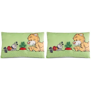 NICI Kuschelkissen Bär Milo mit 2-D Radieschen 43 x 25cm, Weiches Plüsch, Flauschiges Kuscheltierkissen mit Teddybär für Mädchen, Jungen & Babys, Rechteckiges Plüschkissen - 49449 (Packung mit 2)