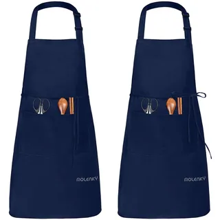 MOLENKY Schürze, 2 Stücke verstellbare Schürze mit 2 Taschen, verstellbarem Nackenband Kochschürze, BBQSchürze, Küchenschürze, café für Männer & Damen