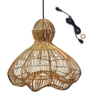 Lumisky Hängeleuchte für den Außenbereich, RONDA OUTDOOR CABLE aus Naturrattan im Boho-Stil, 5 m Kabellänge