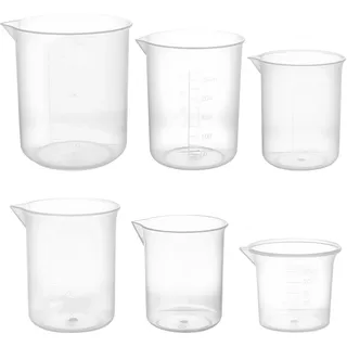 6 StückMessbecher Set, Messbecher 25ml 50ml 100ml 150ml 250ml 500ml, Measuring Cups, Meßbecher Dosierbecher Mischbecher, Präzisions Hitzebeständig Messbecher Kunststoff Transparent für Labor Küche