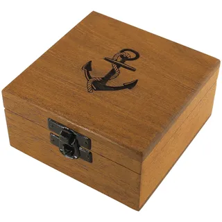 Holzbox mit Anker-Lasergravur Schatulle aus Akazienholz/Messing 10 cm Sea-Club