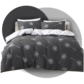 KEAYOO Bettwäsche 135x200 Grau Weiß Wendebettwäsche Pusteblume Muster 100% Baumwolle für Winter bis Sommer Soft Touch mit Reißverschluss 2teilig Set