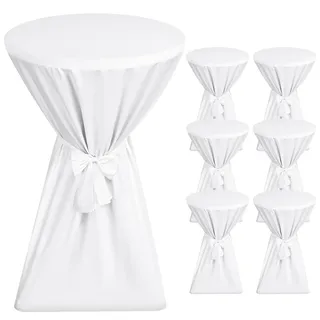 Showgeous 6er-Set Premium Stehtischhussen 60 cm Weiß Tischhussen für Stehtische 60 cm Stehtisch Husse, rutschfest & Waschbar Stehtischüberzug Schleifenband, Husse für Stehtisch Bistrotisch
