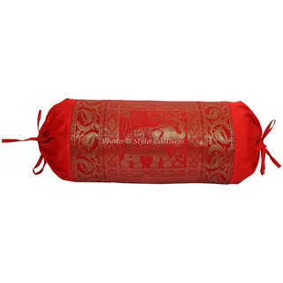 Stylo Culture Ethnic Polydupion Nackenkissen Zylinderförmiger Schlauchkissenbezug Roter Jacquard Brokat Rand Elefant Großer Diwan Zylinder Kissen Kissenbezug (1 Stück) | 30x15 Zoll (76x38 cm)