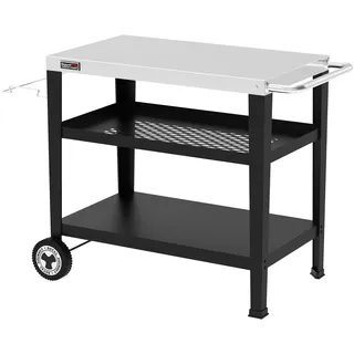 Royal Gourmet Servierwagen 3-Etagen mit Müllsackhalter Küchenwagen Edelstahl Beistelltisch Outdoor Plancha Grilltisch Rollwagen Trolley Silber Arbeitsplatte 85 x 50cm