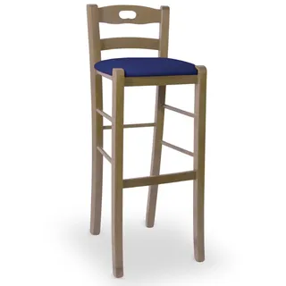 Hocker H 80 IN Holz Walnuss Klar mit Griff Und Sitz Gepolstert Kunstleder Blau