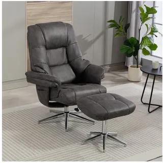 Duo Collection Relaxsessel Burnaby Leder 82 x 108 x 90 cm Grau mit Hocker und Relaxfunktion