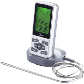 SUNARTIS - Funk Braten- und BBQ-Thermometer ME316 | 8 vorprogrammierte Speisen, 5 Garstufen & Timer | Kabellänge 100 cm, hitzebeständig bis 380°C | Zweifarbig beleuchtetes Display