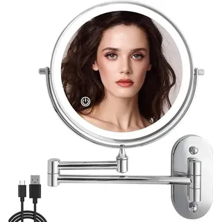 Kosmetikspiegel mit dimmbarer LED-Beleuchtung – 1-fache/10-fache Vergrößerung – USB-aufladbar – 360° drehbar – Wandmontage – Ideal für Bad, Spa und Hotel – Rasierspiegel (Wandmodell)