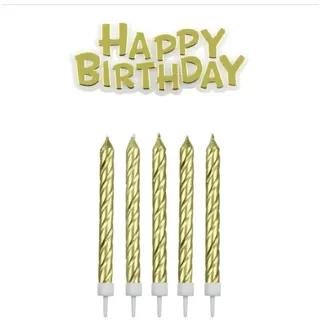 PME Kerzen mit Schild Happy Birthday, gold, 1,5 x 9,1 x 17,6 cm