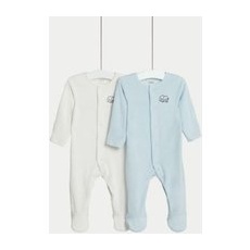 Boys M&S Collection 2pk Cotton Rich Elephant Sleepsuits (6lbs-3 Yrs) - Grey Mix, Grey Mix - 2-3Y