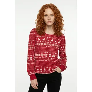 Langarmshirt VERO MODA "VMCHRIS LS O-NECK TOP JRS XMAS", Damen, Gr. S, rot (karanda rot aop:snow weiß xmas), Jersey, Obermaterial: 95% Polyester, 5% Elasthan, bedruckt, normal, Rundhals, Rippbündchen, Shirts Langarmshirt, mit Stretch, weihnachtlicher Allover Druck