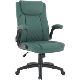 Carryhome Chefsessel , Dunkelgrün , Metall, Kunststoff, Textil , Drehkreuz , 63.5x110-120x68 cm , Sitzfläche 360° drehbar, gepolsterte Armlehnen , Büromöbel, Bürostühle, Chefsessel