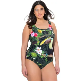 Ulla Popken Damen große Größen Übergrößen Plus Size Badeanzug, Tukan, ohne Softcups, Rundhalsausschnitt schwarz 54+ 837455100-54+