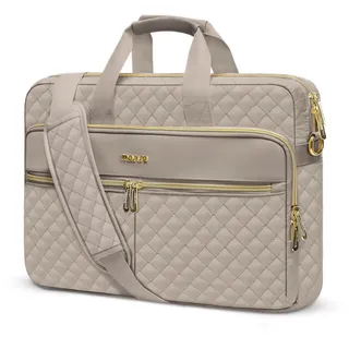 MOSISO Laptoptasche 16 Zoll, Laptop Schultertasche Damen, 15-15,6 Zoll Aktentasche Handtasche Quadratisch Gesteppt Laptop Umhängetasche Büro Reisen Business mit 3 Taschen&Riemen, Taupe Braun