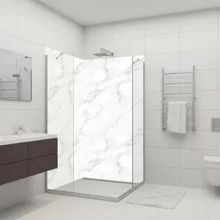 dedeco 2tlg. Eck-Duschrückwand Marmor V4 100x210cm Aluminium 3mm classic | Duschrückwand & Badrückwand aus Aluverbundplatte classic – fugenlos, wasserfest, pflegeleicht, als Fliesenersatz