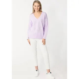 Zwillingsherz Sweatshirt, ausgefranster V-Ausschnitt, Vintage Look, Langarm, lila