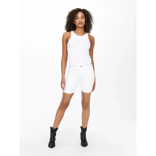 Jeansshorts ONLY "ONLRAIN LIFE MID LONG DNM SHORTS NOOS", Damen, Gr. M (38), N-Gr, weiß, Denim/Jeans, Obermaterial: 53% Viskose, 29% Baumwolle, 17% Polyester, 1% Elasthan, unifarben, eng kniefrei, Jeans Jeansshorts, Topseller