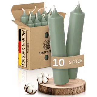Kerzenfeld® Kurze Stabkerzen Salbeigrün, 2-fach getaucht, 10cm x 2,2cm | Made in Germany, Bunte Kleine Kerzen - Ohne Tropfen & Rußen - RAL-Zertifizierte Tafelkerzen, Tischdeko für Zuhause oder Event
