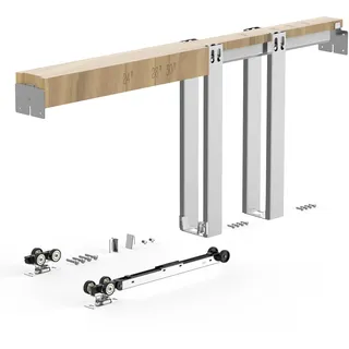 Vevor Schiebetürrahmen-Set für 610– 762 mm breite & 2032 mm hohe Türen, Schiebetür-Set aus verzinkter Stahl mit Zwei-Wege-Soft-Close-Mechanismus & sanftem Gleiten, für Wohnzimmer Badezimmer