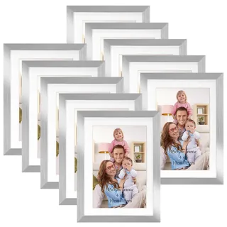 Giftgarden 10 Stück Bilderrahmen 10x15 cm mit Passepartout, Silber Fotorahmen Collage Set für 13x18 cm Fotos Ohne Passepartout, Wand- oder Tischaufsteller